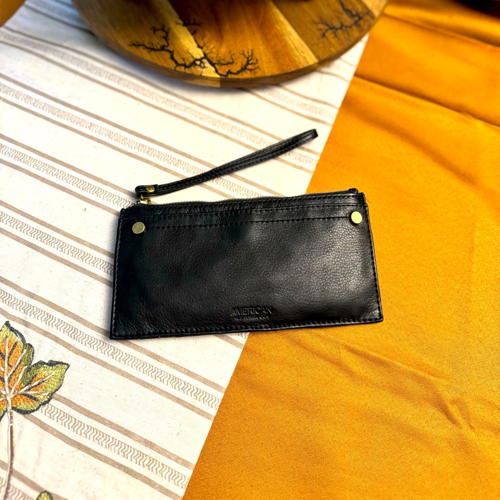 NWOT Black Leather Wallet with Wrist Strap
